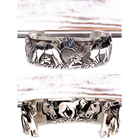 Navajo Horse Bracelet Lloyd Becenti Sterling Silver Double