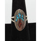 Navajo Inlay Ring Sz. 7 Peyote Bird Design Turquoise Coral