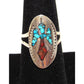 Navajo Inlay Ring Sz. 7 Peyote Bird Design Turquoise Coral