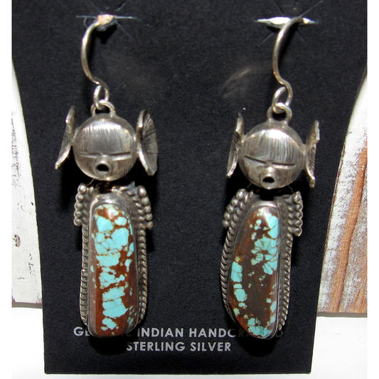 Navajo Kachina Earrings Boulder Numer 8 Turquoise Sterling