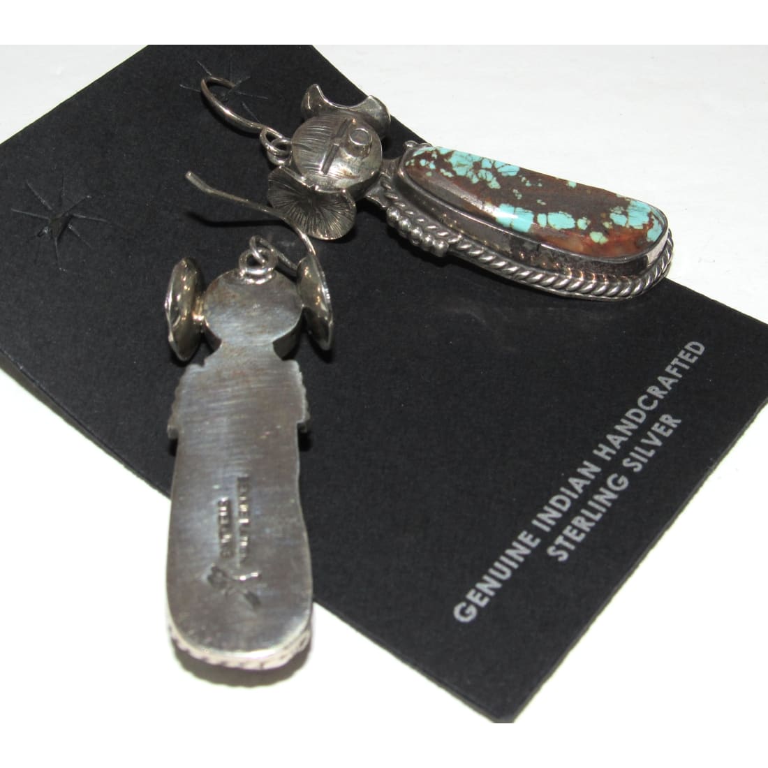Navajo Kachina Earrings Boulder Numer 8 Turquoise Sterling