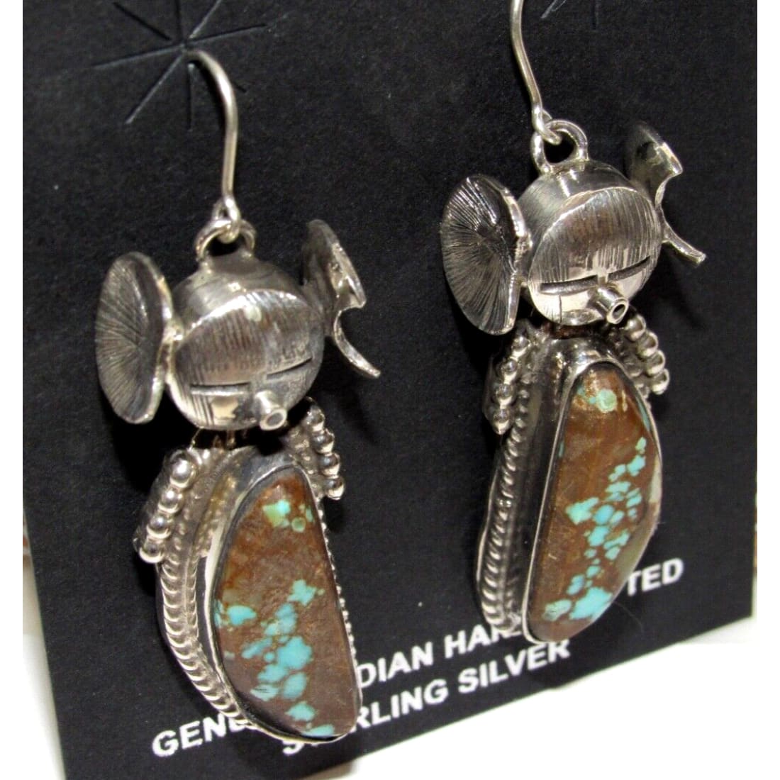 Navajo Kachina Earrings Boulder Numer 8 Turquoise Sterling