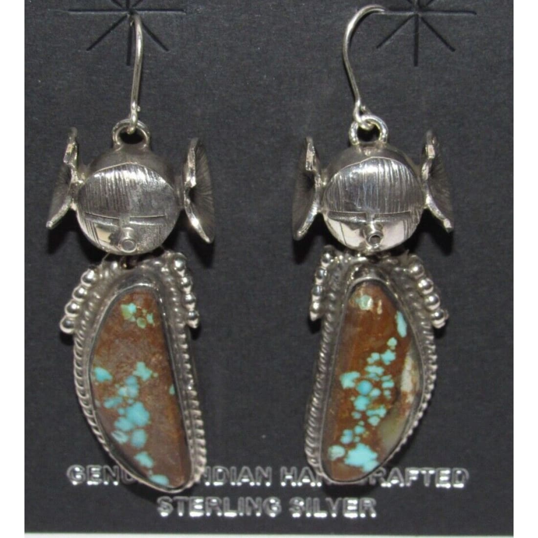 Navajo Kachina Earrings Boulder Numer 8 Turquoise Sterling