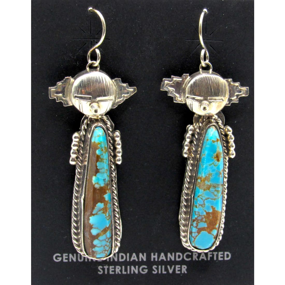 Navajo Kachina Earrings Boulder Numer 8 Turquoise Sterling