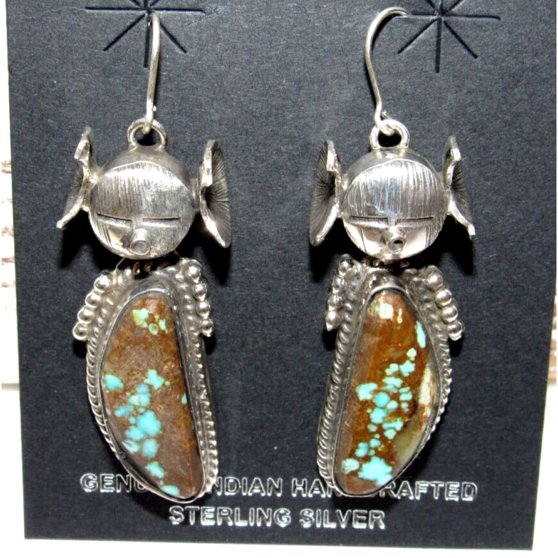 Navajo Kachina Earrings Boulder Numer 8 Turquoise Sterling