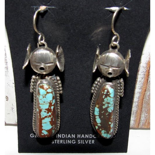 BENNIE RATION Navajo Kachina turquoise earrings handcrafted with sterling silver and unique turquoise stones