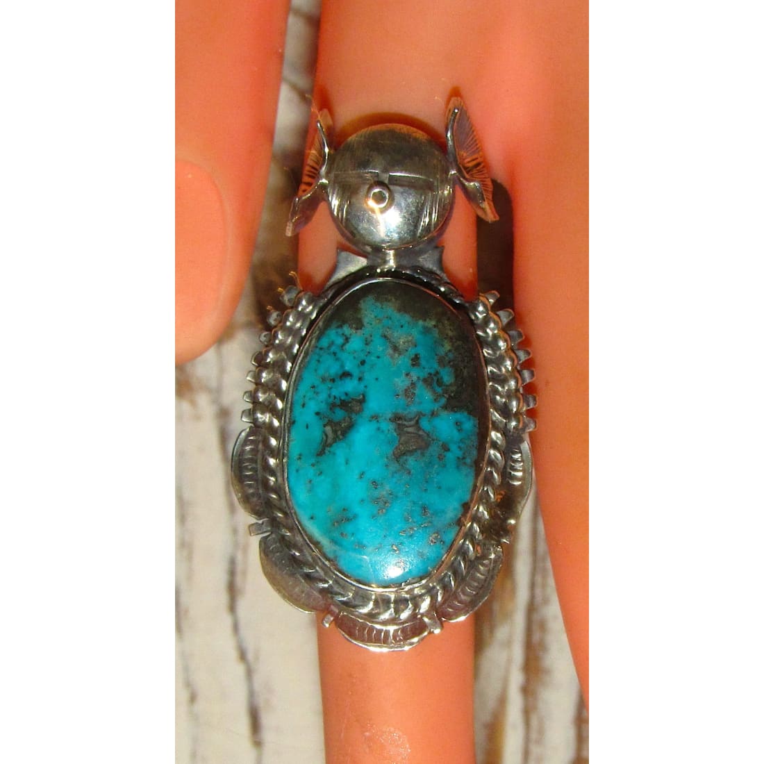 Navajo Kachina Ring Sz 6.5 Kingman Turquoise Sterling