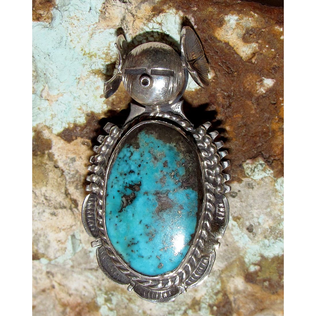 Navajo Kachina Ring Sz 6.5 Kingman Turquoise Sterling