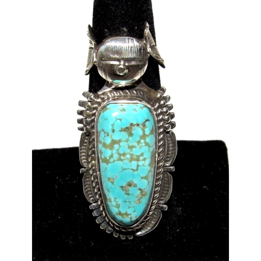 Navajo Kachina Ring Sz 7.5 Numer 8 Turquoise Sterling Bennie