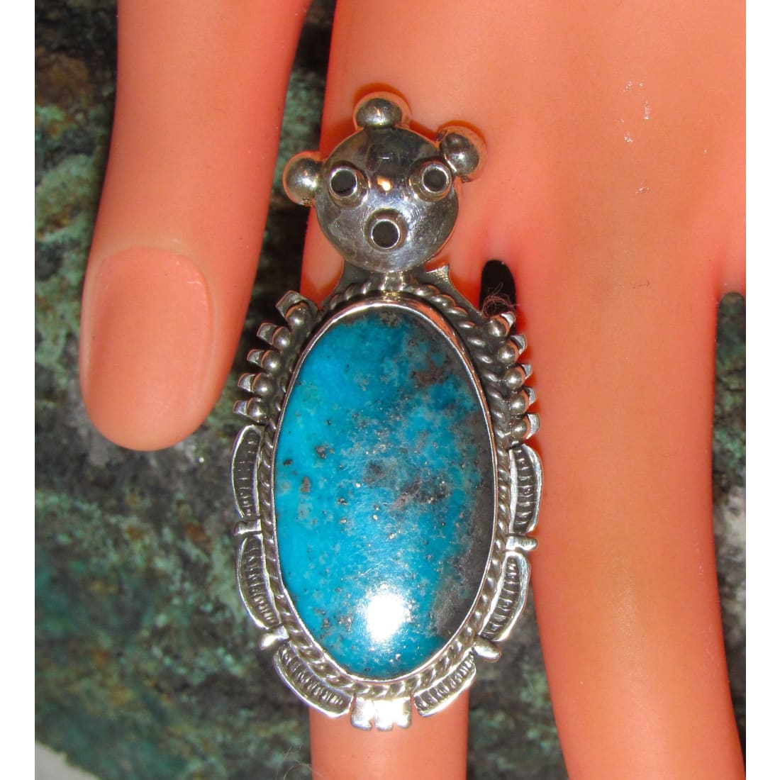 Navajo Kachina Ring Sz 8 Kingman Turquoise Sterling Bennie