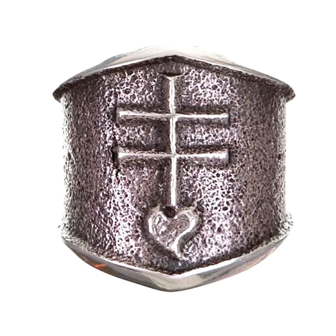 Navajo Kevin Yazzie Pueblo Cross Ring Size 9 Sand Cast Tufa