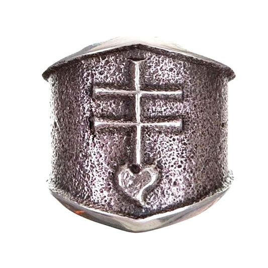 Navajo Kevin Yazzie Pueblo Cross Ring Size 9 Sand Cast Tufa