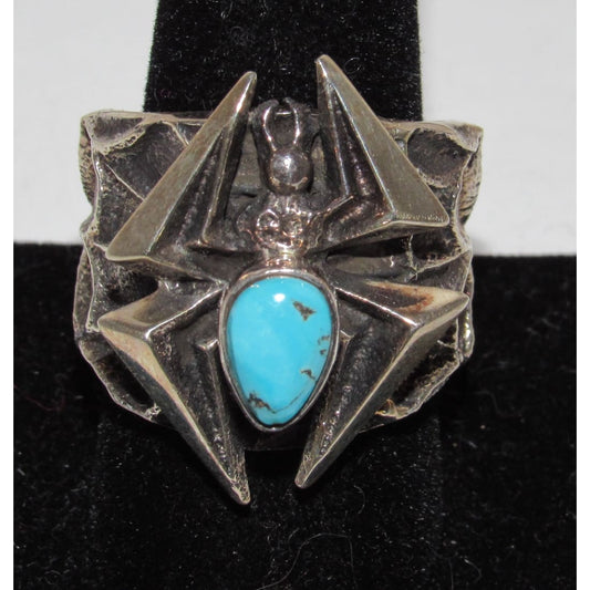 Navajo Kevin Yazzie Spider Ring Size 10 Kingman Sterling