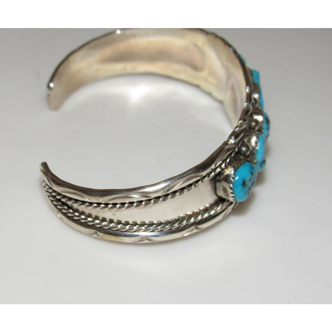 Navajo Kingman Turquoise Cluster Cuff Bracelet A.Chapo