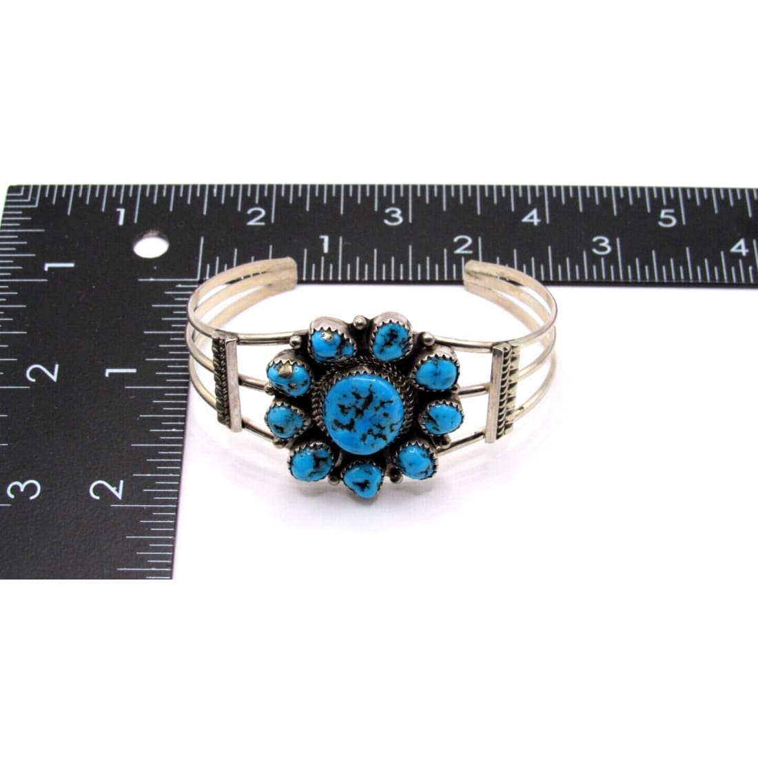 Navajo Kingman Turquoise Cluster Cuff Bracelet Sterling