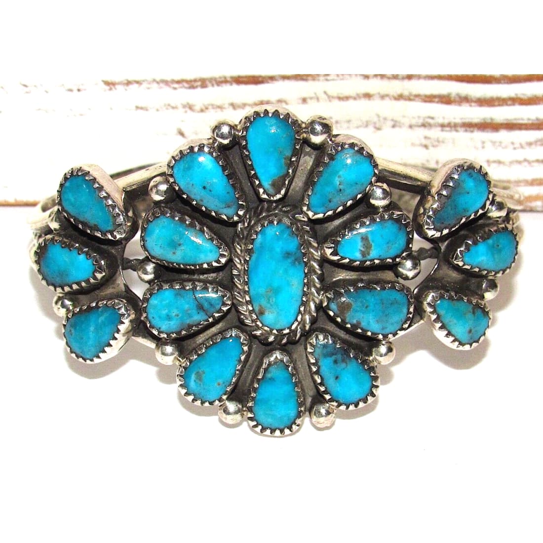 Navajo Kingman Turquoise Cluster Cuff Bracelet Sterling