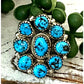 Navajo Kingman Turquoise Cluster Ring Sz 7.5 Sterling Silver