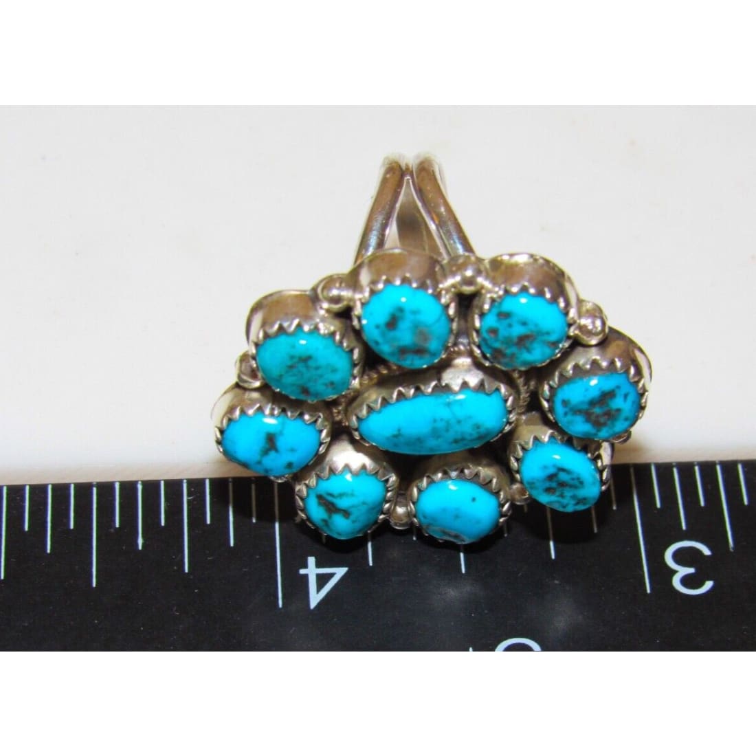 Navajo Kingman Turquoise Cluster Ring Sz 9 Sterling Silver