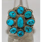 Navajo Kingman Turquoise Cluster Ring Sz 9 Sterling Silver