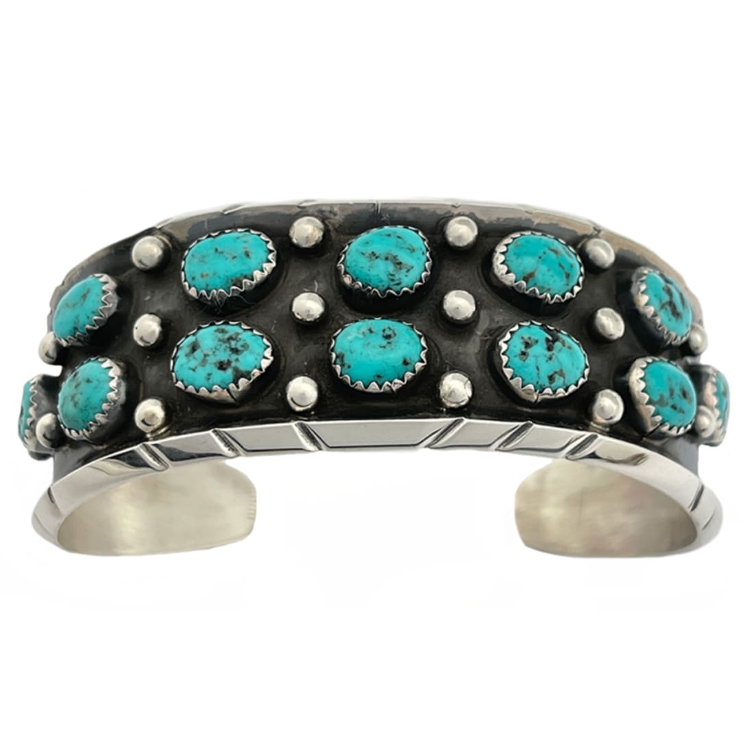 Navajo Kingman Turquoise Cuff Cluster Bracelet Sterling