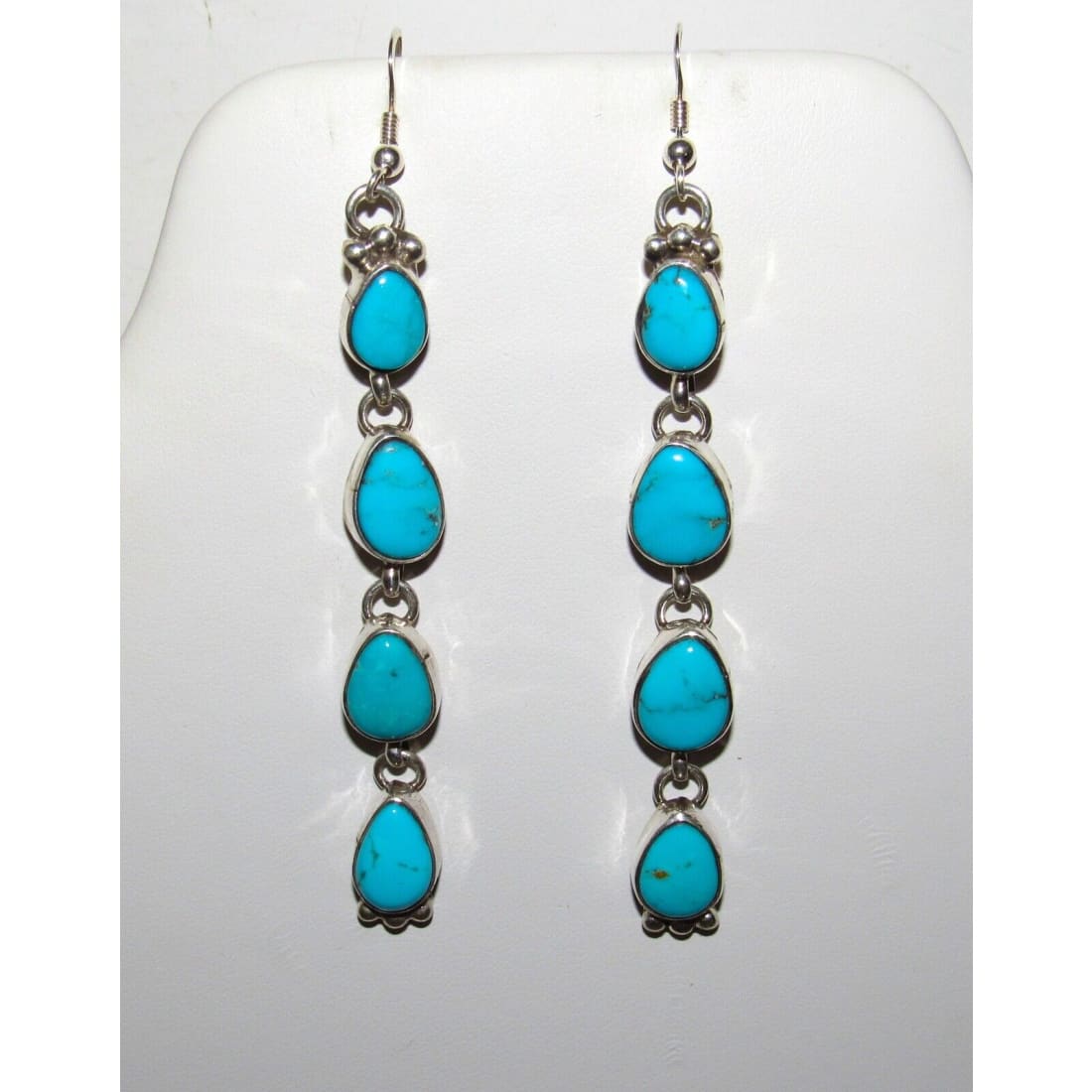 Navajo Kingman Turquoise Dangle Earrings Sterling Silver