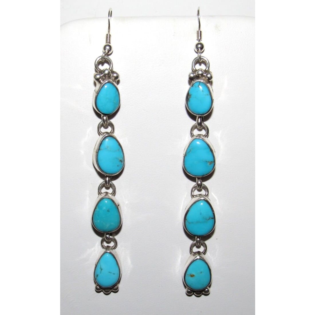 Navajo Kingman Turquoise Dangle Earrings Sterling Silver