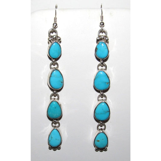 Navajo Kingman Turquoise Dangle Earrings Sterling Silver