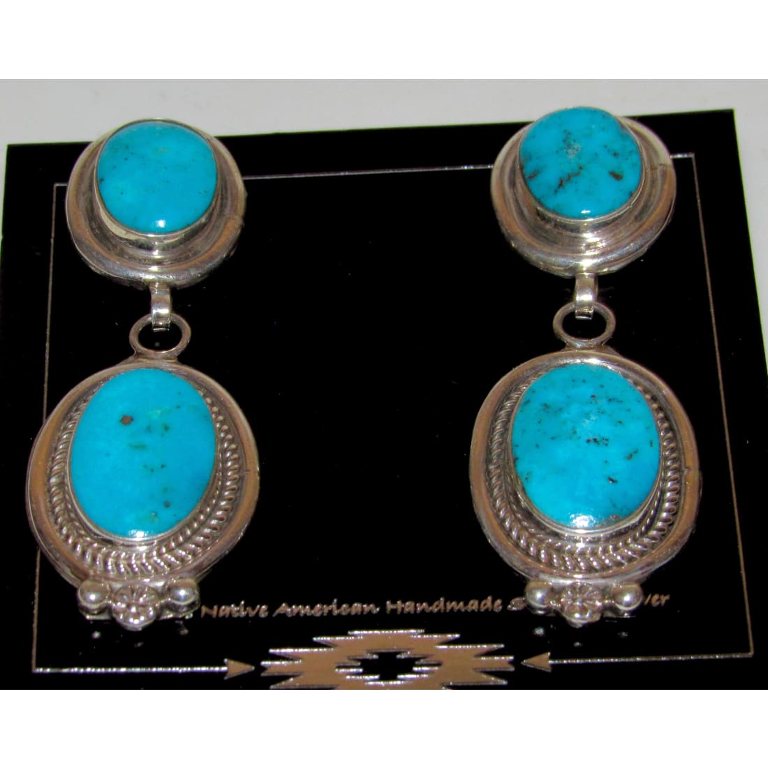 Navajo Kingman Turquoise Dangle Earrings Sterling Silver R.