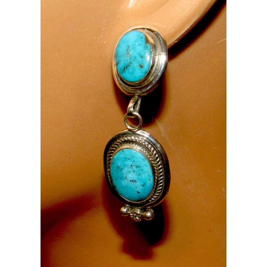 Navajo Kingman Turquoise Dangle Earrings Sterling Silver R.