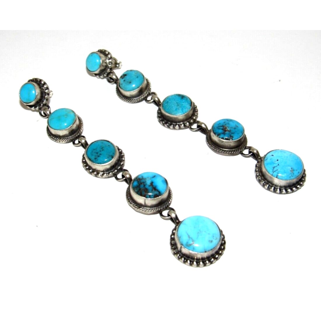 Navajo Kingman Turquoise Dangle Earrings Sterling Silver