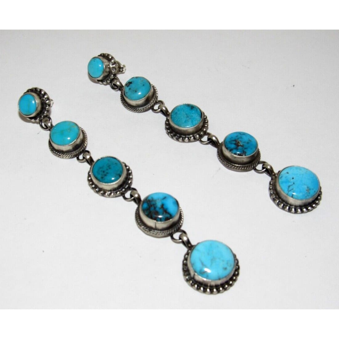Navajo Kingman Turquoise Dangle Earrings Sterling Silver