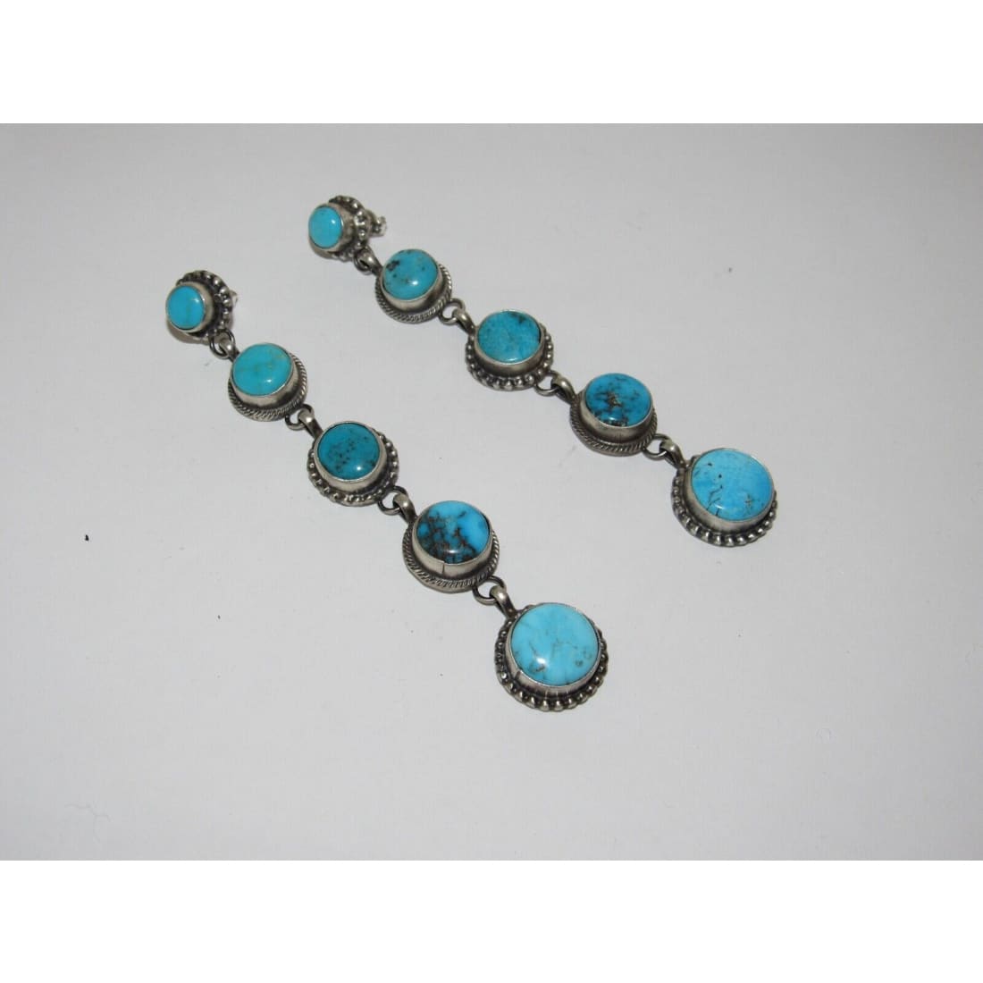 Navajo Kingman Turquoise Dangle Earrings Sterling Silver