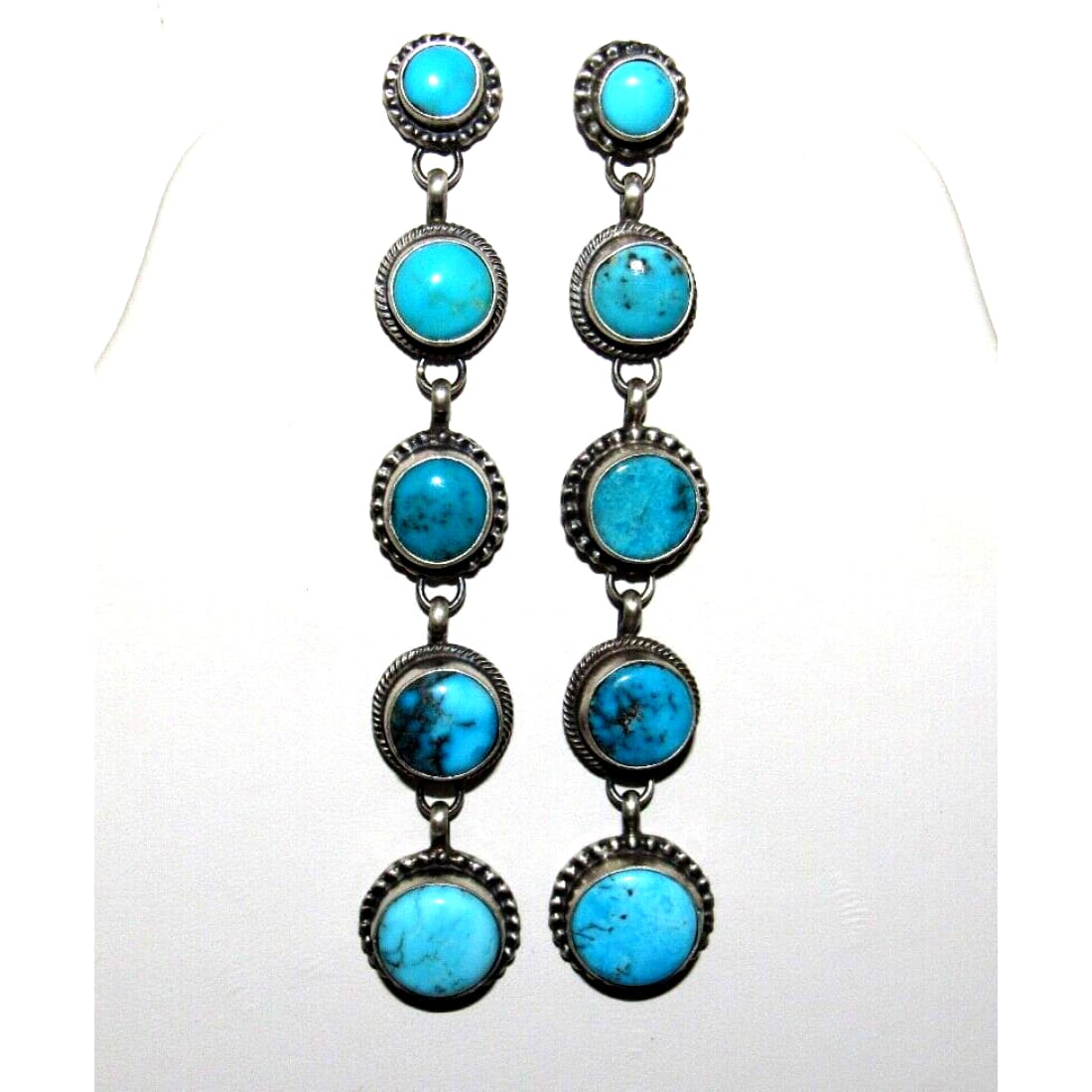 Navajo Kingman Turquoise Dangle Earrings Sterling Silver