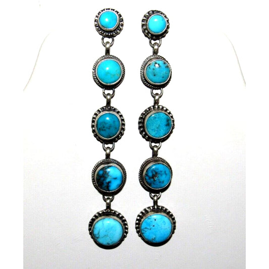 Navajo Kingman Turquoise Dangle Earrings Sterling Silver