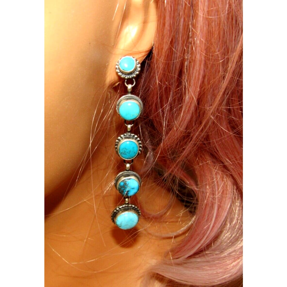 Navajo Kingman Turquoise Dangle Earrings Sterling Silver