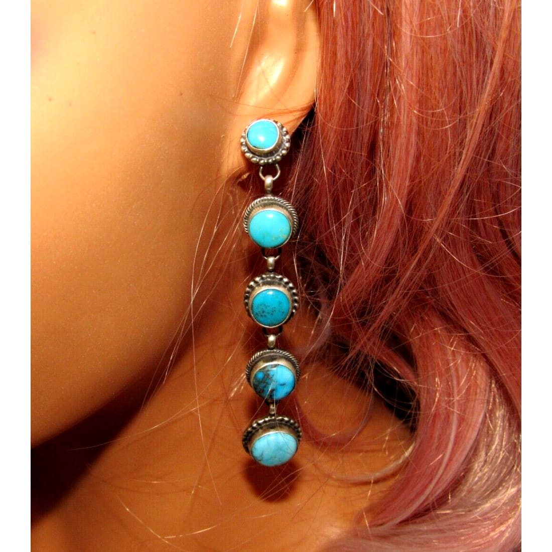 Navajo Kingman Turquoise Dangle Earrings Sterling Silver