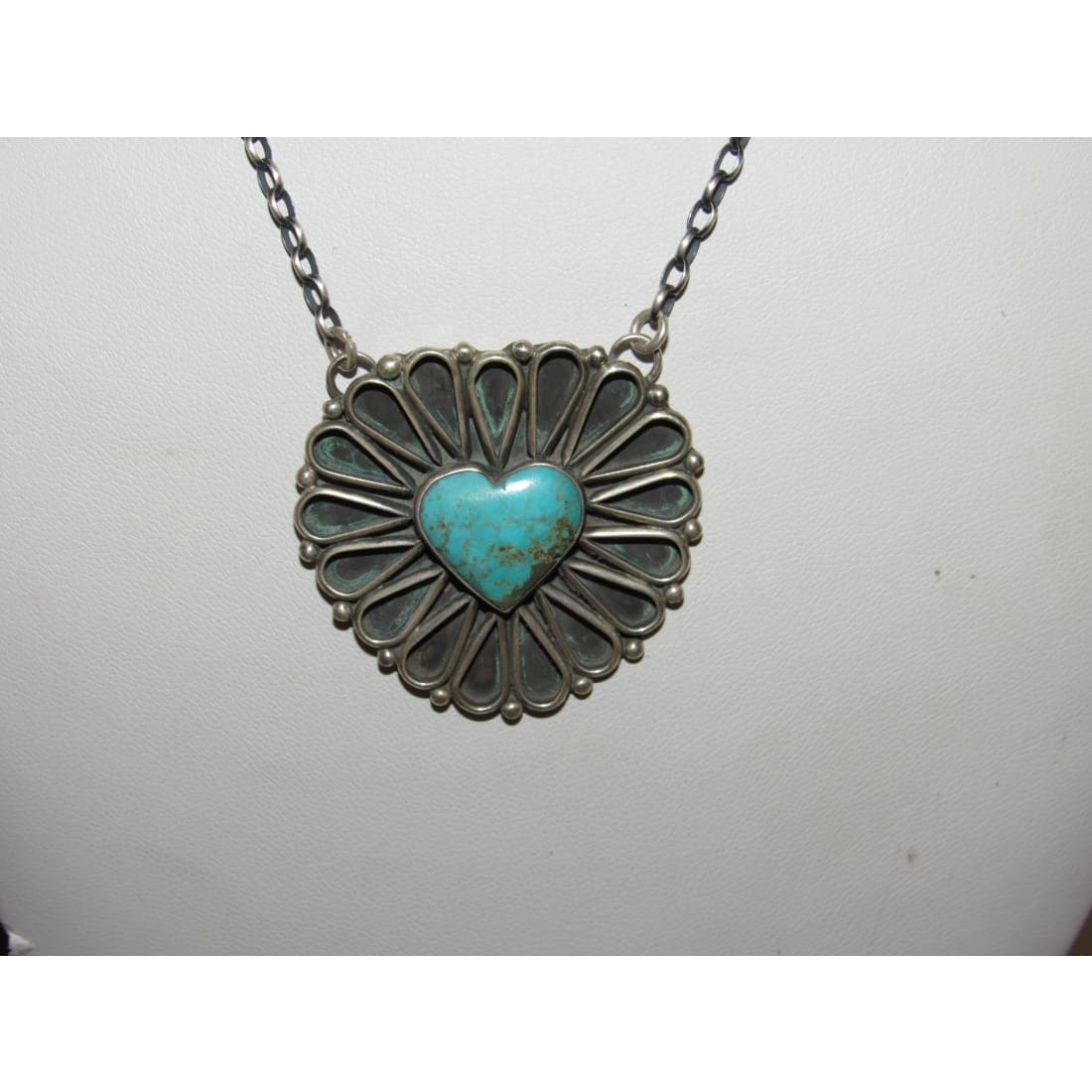 Navajo Kingman Turquoise Heart Bar Necklace Sterling Silver