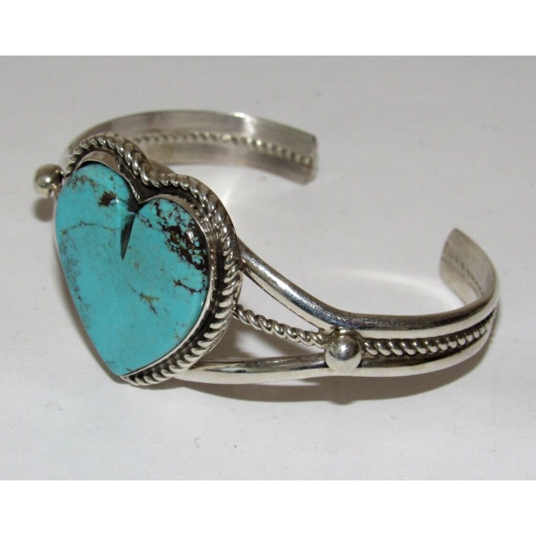 Navajo Kingman Turquoise Heart Cuff Bracelet Marcella James