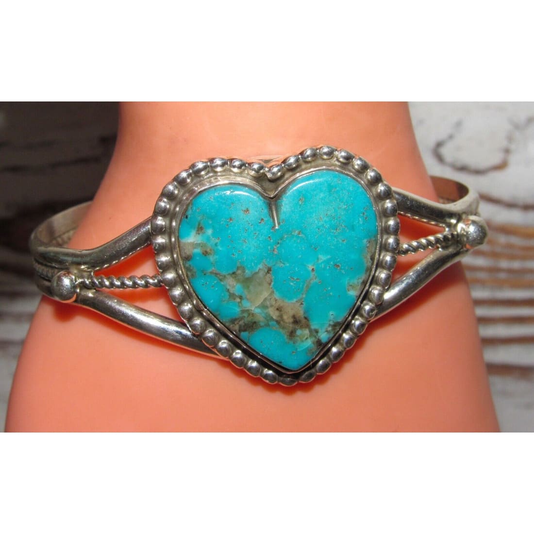 Navajo Kingman Turquoise Heart Cuff Bracelet Marcella James