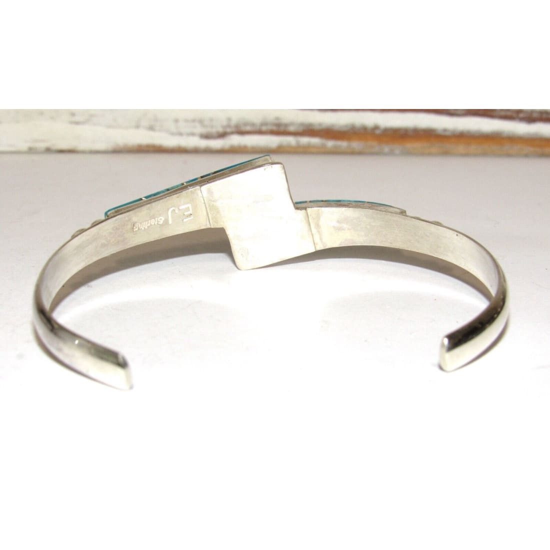 Navajo Kingman Turquoise Inlay Bypass Stacker Cuff Bracelet