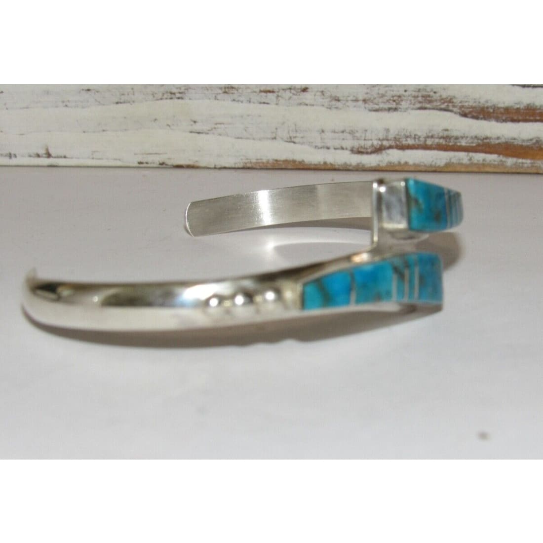 Navajo Kingman Turquoise Inlay Bypass Stacker Cuff Bracelet