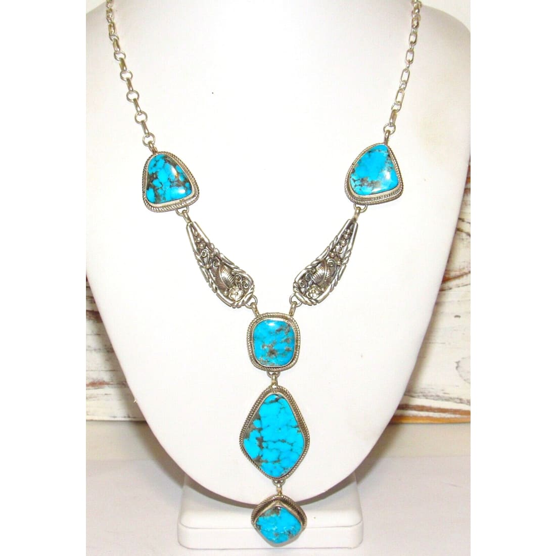 Navajo Kingman Turquoise Lariat Necklace Sterling Silver