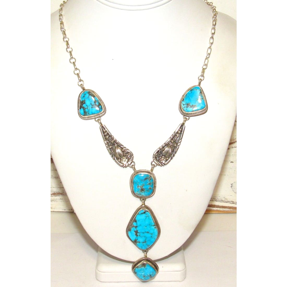 Navajo Kingman Turquoise Lariat Necklace Sterling Silver