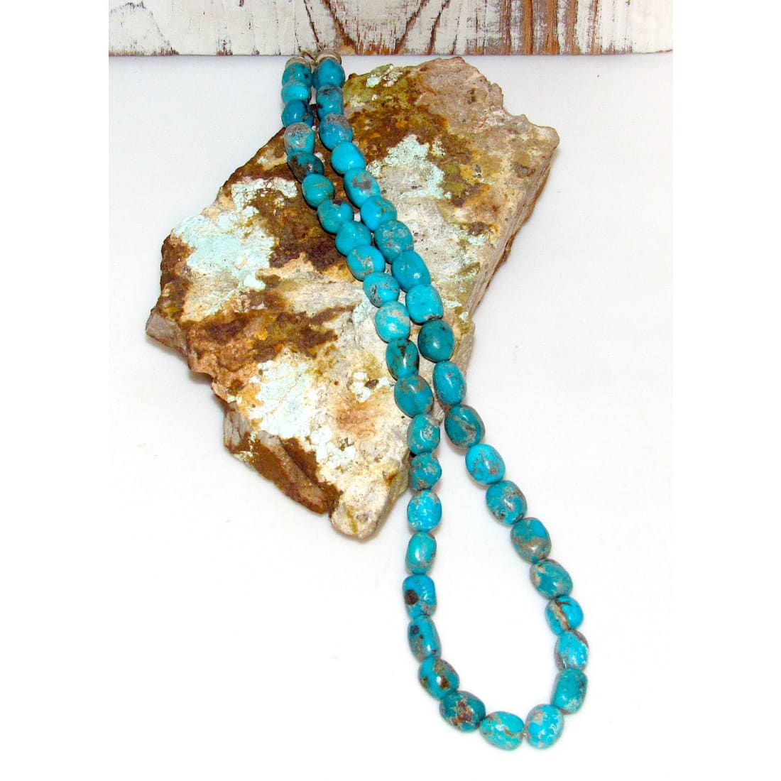 Navajo Kingman Turquoise Nugget Heishi Necklace Sterling