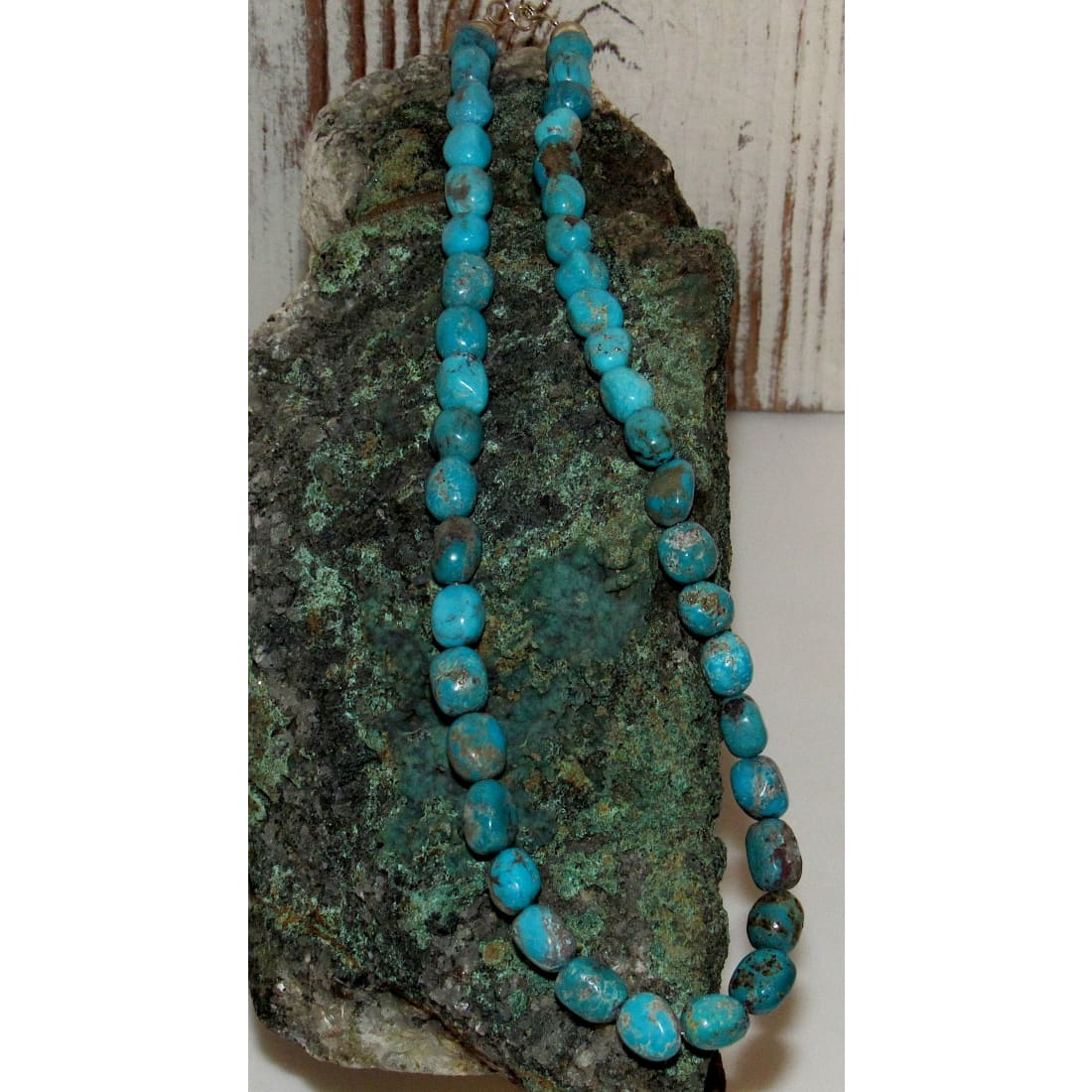 Navajo Kingman Turquoise Nugget Heishi Necklace Sterling