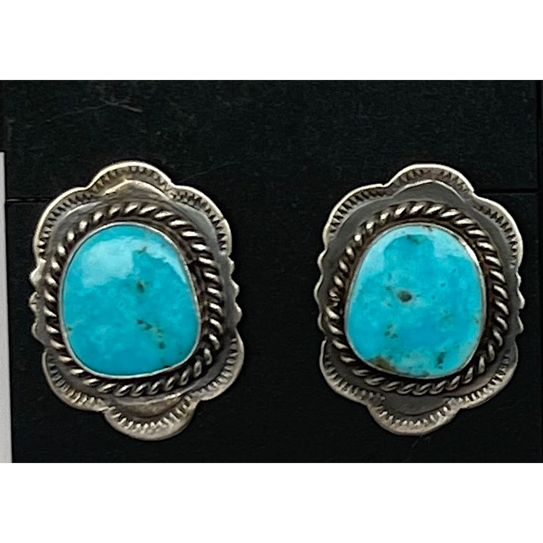 Navajo Kingman Turquoise Post Earrings P. Skeets Sterling