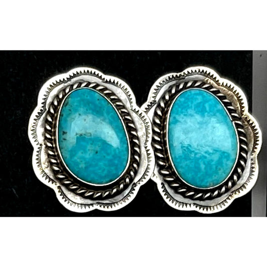 Navajo Kingman Turquoise Post Earrings P. Skeets Sterling