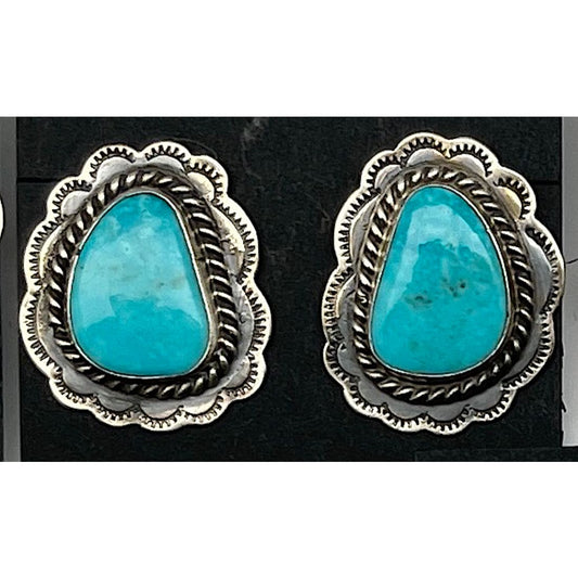 Navajo Kingman Turquoise Post Earrings P. Skeets Sterling