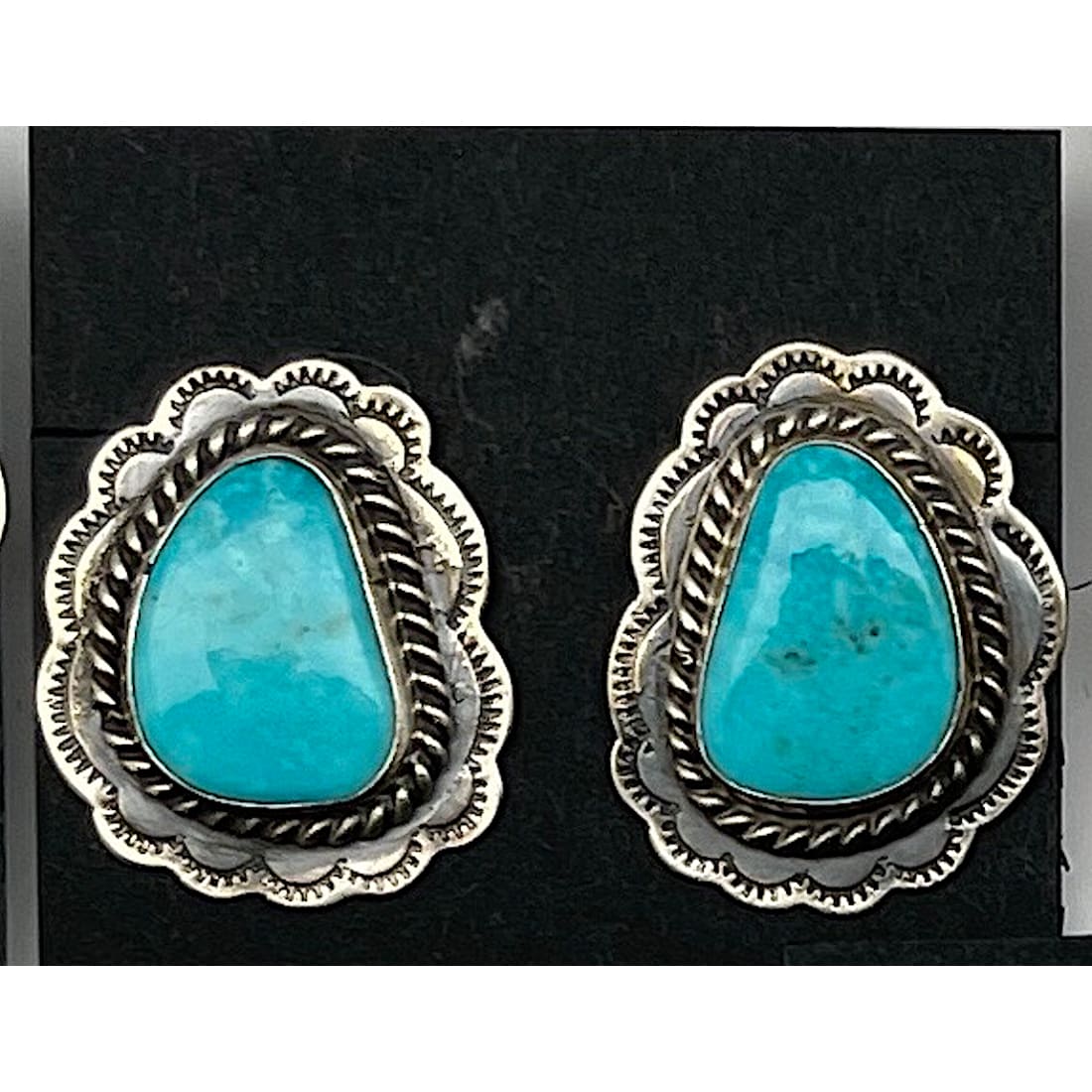 Navajo Kingman Turquoise Post Earrings P. Skeets Sterling