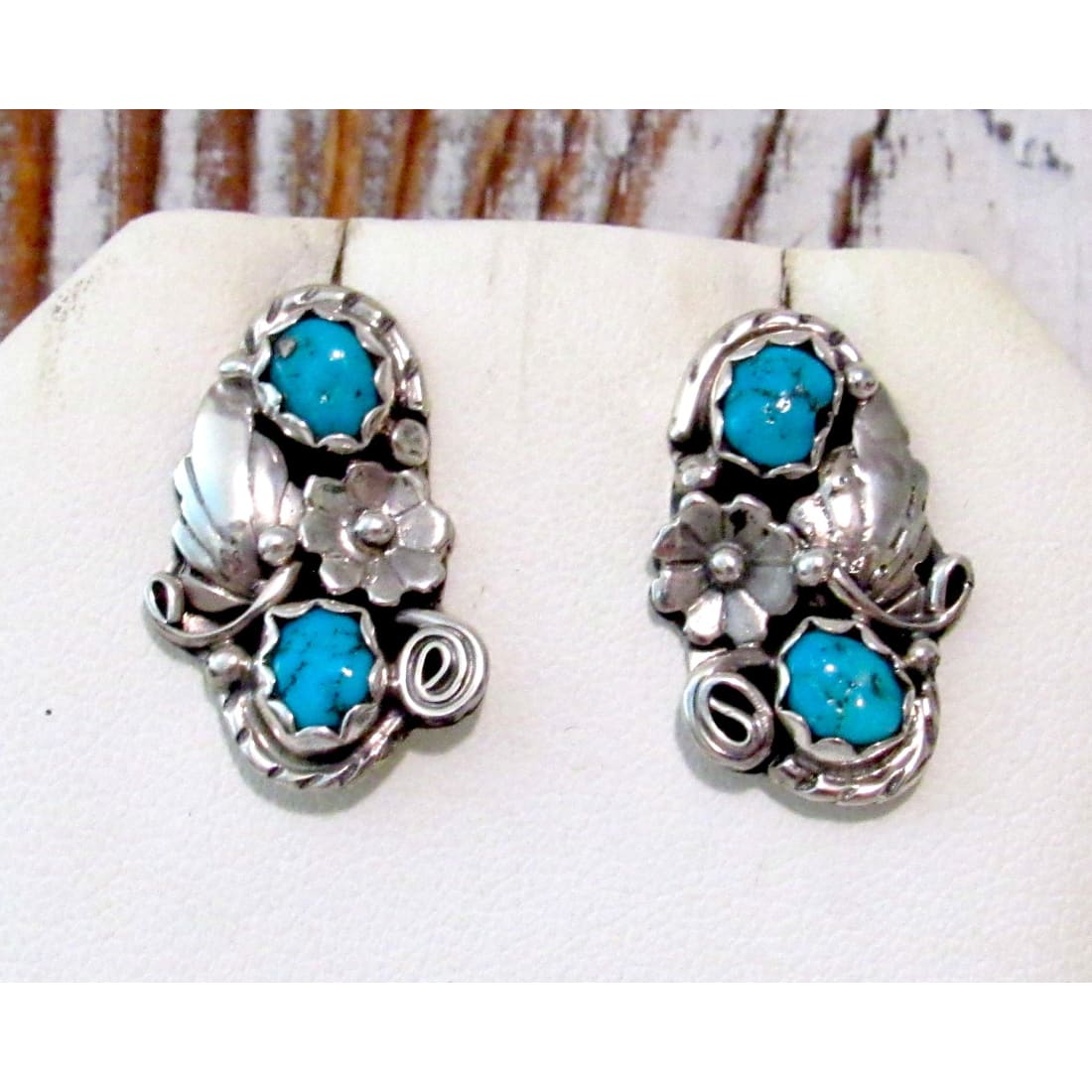 Navajo Kingman Turquoise Post Earrings Sterling Silver